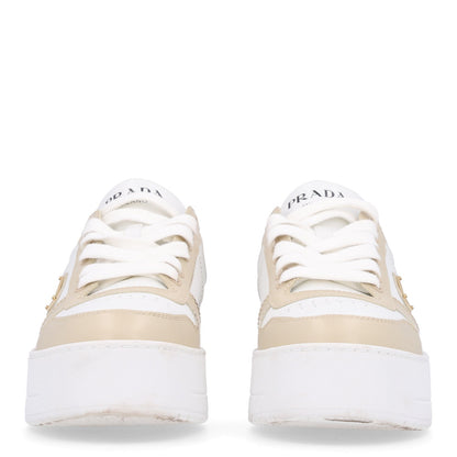 Prada Vitello Rois Triangle Downtown 30mm Women's Sneakers Beige and White