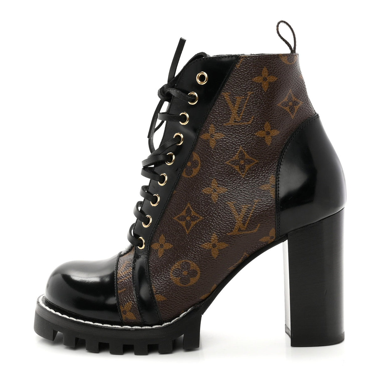 Patent Calfskin Monogram Star Trail Ankle Boots Black