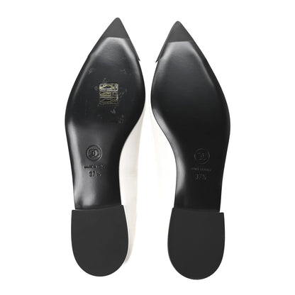 Chanel Lambskin Grosgrain Women's Pearl Mary Janes Flats 37.5 White Black