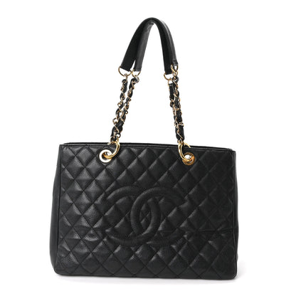 Quilted Caviar Tote Bag - Black