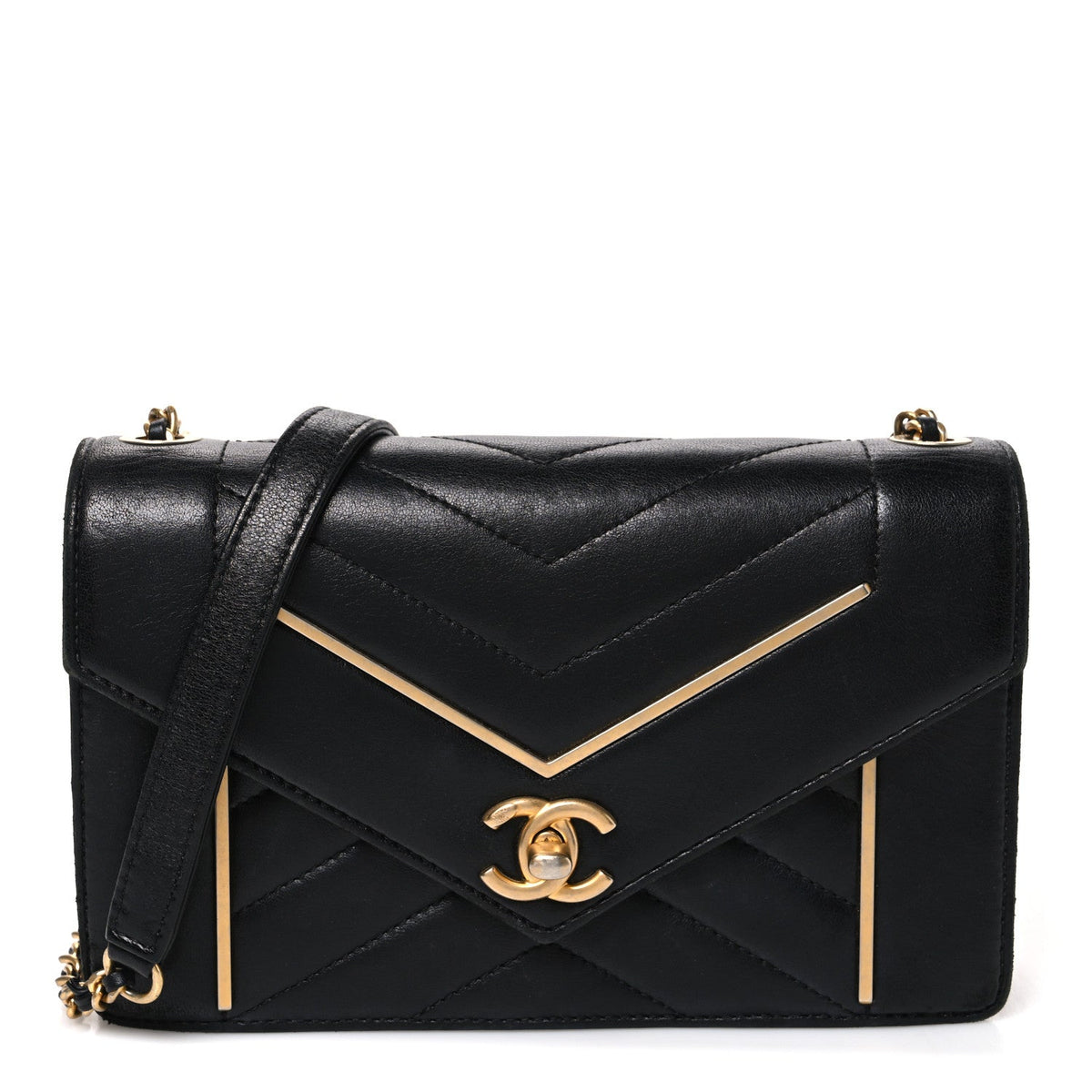 Quilted Lambskin Flap Shoulder Bag - Black