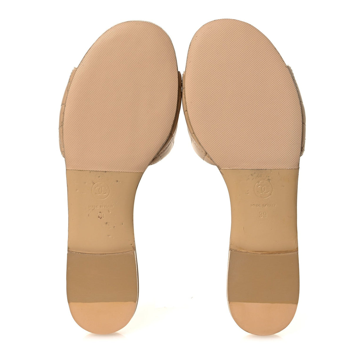 Chanel Lambskin Women's Quilted CC Turnlock Sandals 39 Beige