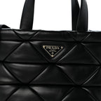 Prada Nappa Triangle Quilted Double Handled Zip Pocket Tote Black