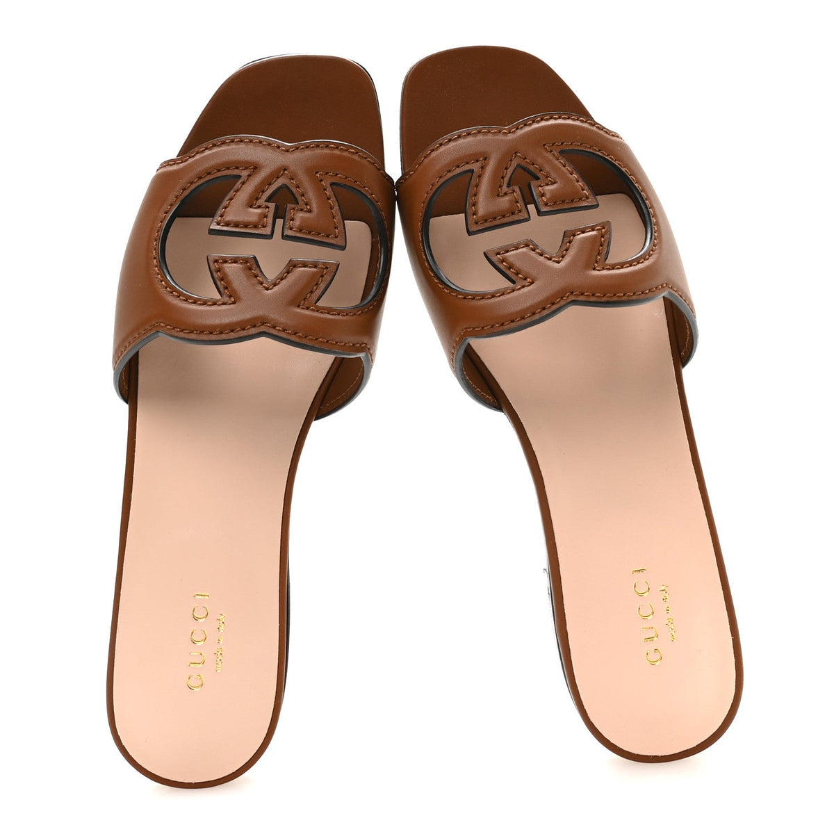 Gucci Softy Calfskin Women's Interlocking G Slide Sandals 36.5 Cuir