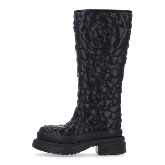 Valentino Garavani Rubber Women's Atelier 03 Rose Tall Rainboots 35 Black