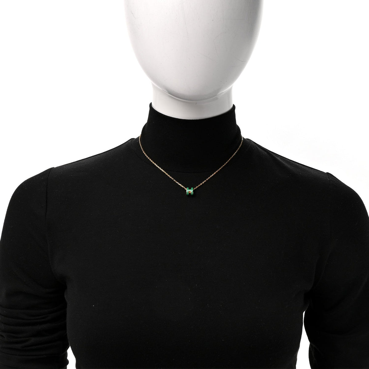 Lacquered Rose Gold Mini Pop H Pendant Necklace Malachite