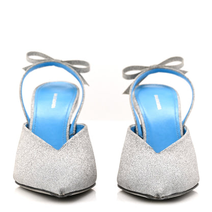 Balenciaga Glitter Women's Knife Slingback Mules 38 Silver Blue