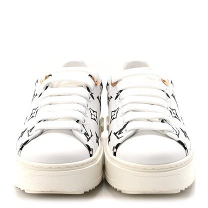 Louis Vuitton Calfskin Women's Monogram Debossed Time Out Sneakers 35 Black