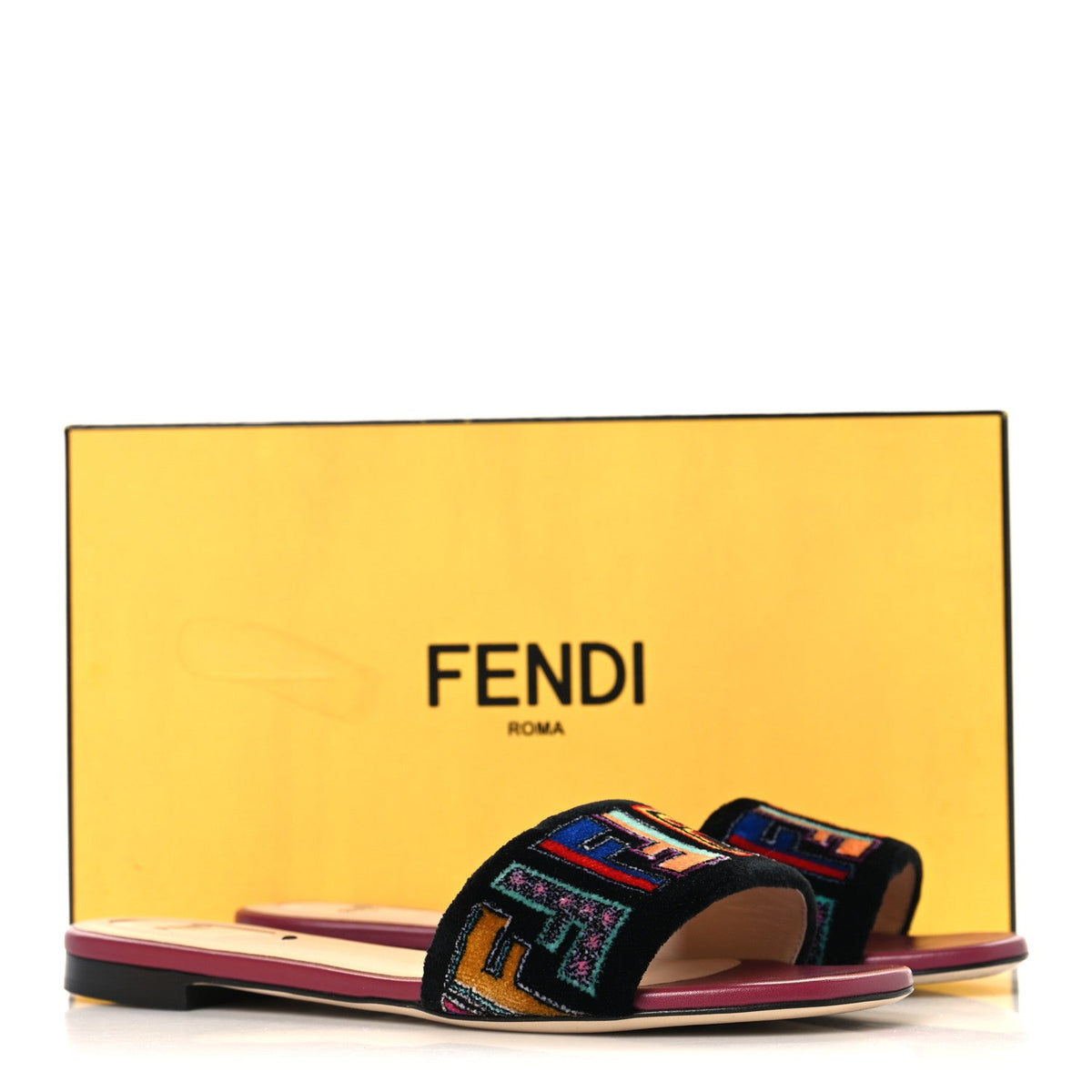 Fendi Velvet FF Women's Flat Slide Sandals 37.5 Multicolor