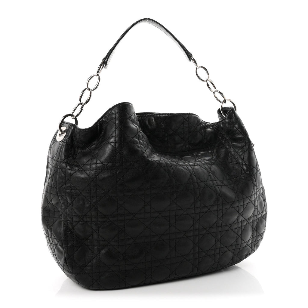 Christian Dior Lambskin Cannage Large Dior Soft Hobo Black