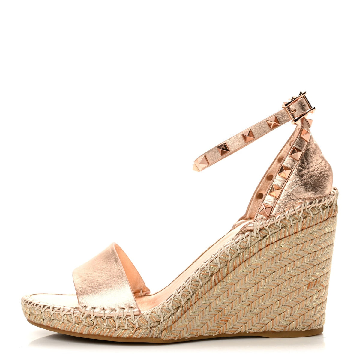 Garavanimetallic Grained Calfskin Rockstud Crisscross Ankle Strap Espa