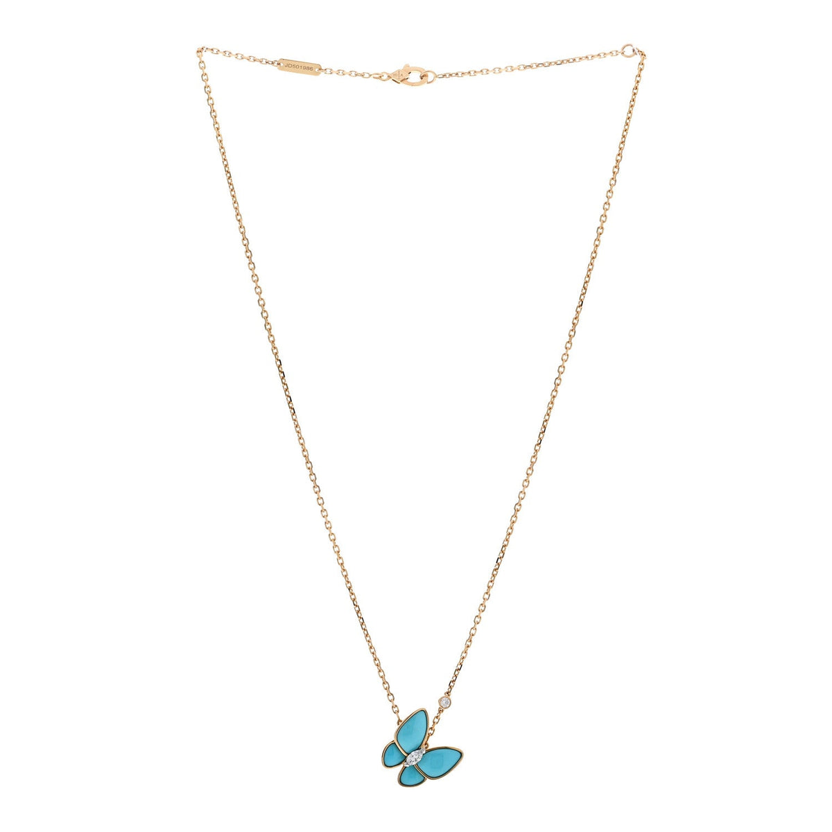 18K Yellow Gold Diamond Turquoise Two Butterfly Pendant Necklace