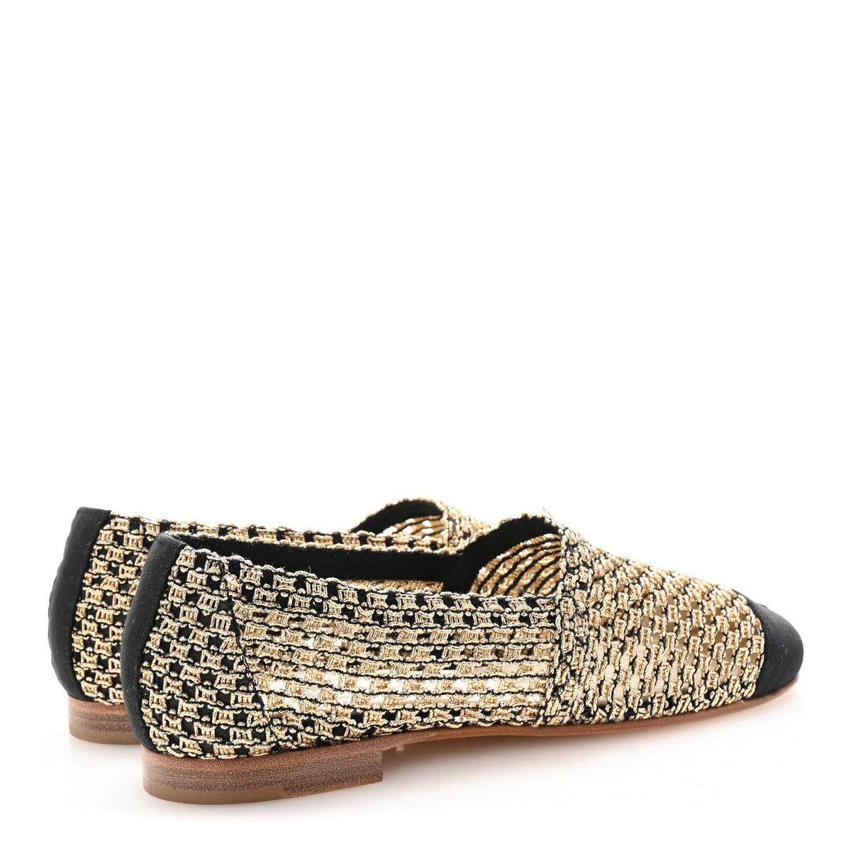 Chanel Knit Grosgrain Women's Cap Toe CC Moccasin Loafers 36 Gold Black