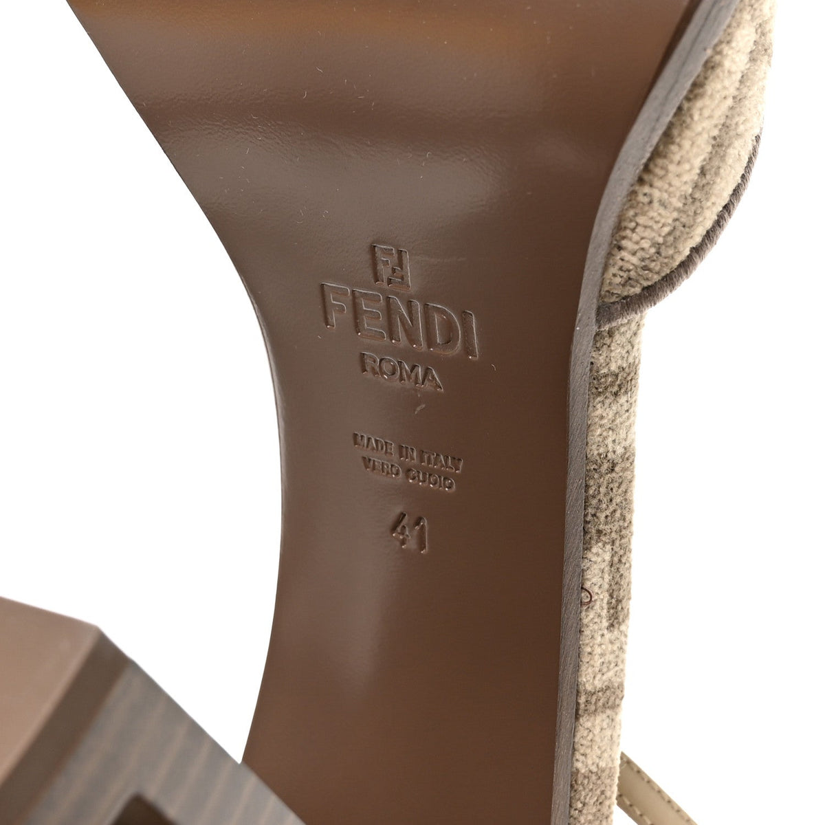 Fendi Chenille Jacquard Women's FF Cut Baguette 105mm Pumps 41 Tortora Nuvola