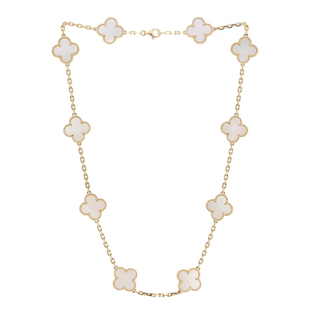 18K Yellow Gold Mother of Pearl 10 Motifs Vintage Alhambra Necklace