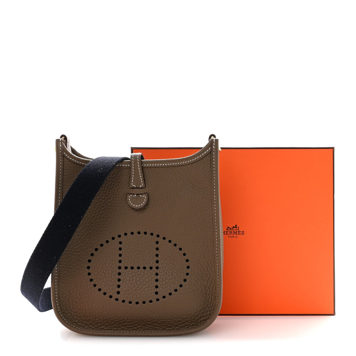 Hermes Taurillon Clemence Amazone Evelyne TPM Etoupe Bleu Indigo
