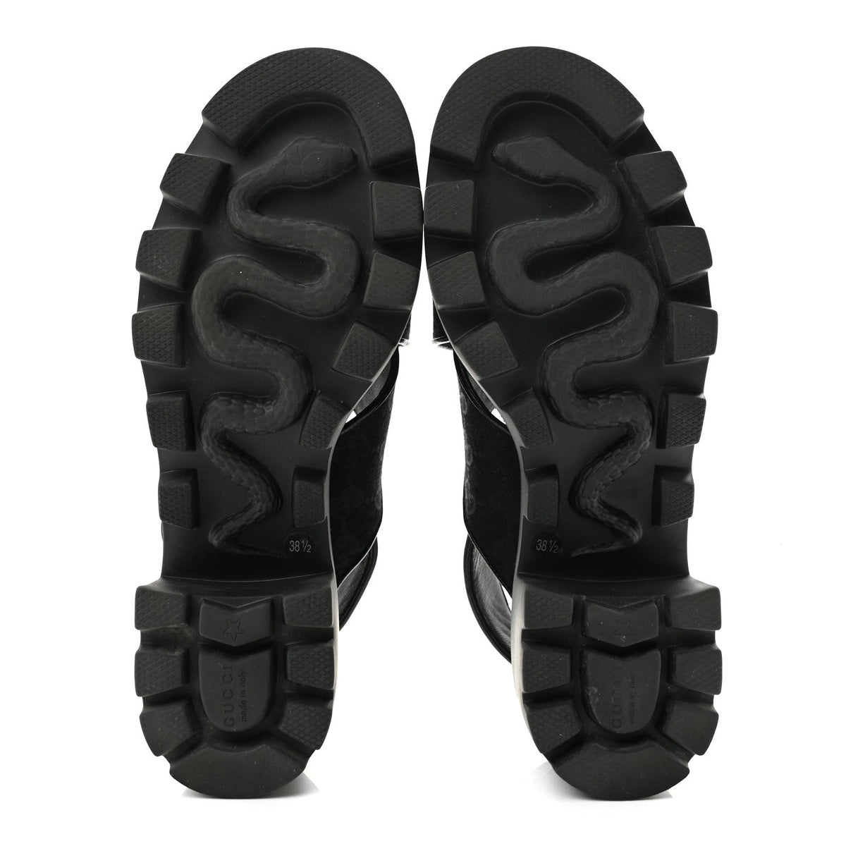 Gucci GG Canvas Women's Monogram Trip Lug Sole Sandals 38.5 Black