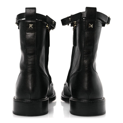 Valentino Garavani Calfskin Women's Rockstud Combat Ankle Boots 37 Black