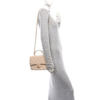 Chanel Lambskin Quilted Metal Enamel Top Handle Flap Beige