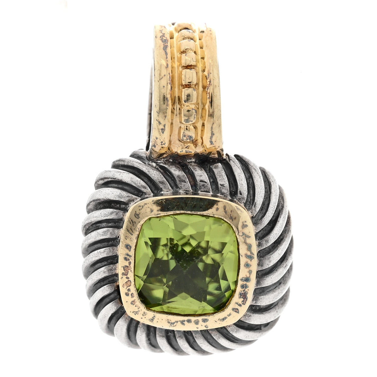 Sterling Silver 14K Yellow Gold Peridot 7mm Albion Enhancer Pendant