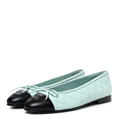 Chanel Quilted CC Cap Toe Women's Ballerina Flats Light Blue
