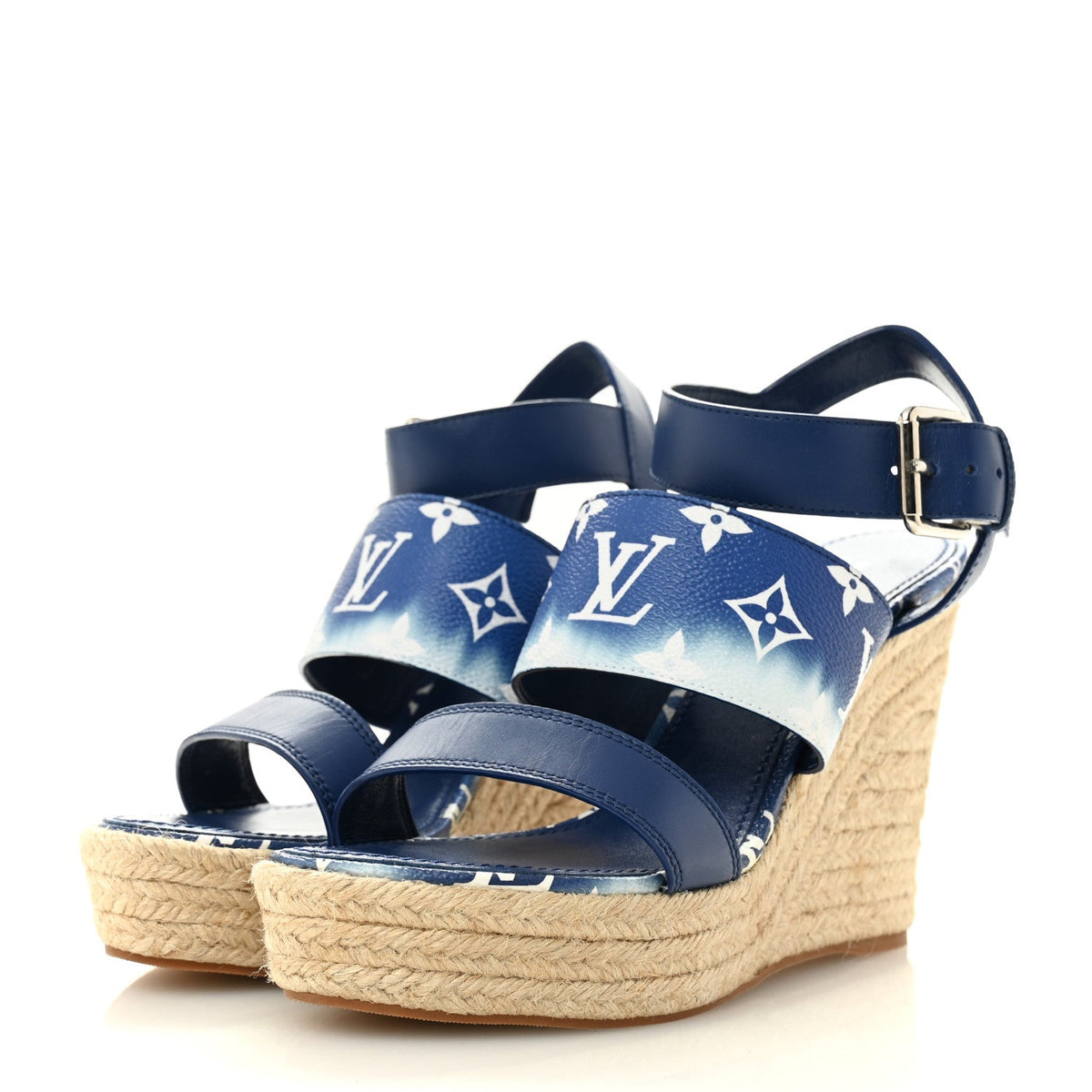 Louis Vuitton Monogram Escale Women's Starboard Wedge Sandals 40 Blue