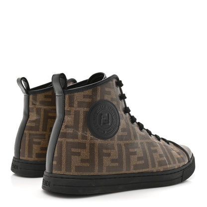 Fendi Coated Canvas FF 1974 Women's High Top Sneakers 37.5 Mogano Panna Black