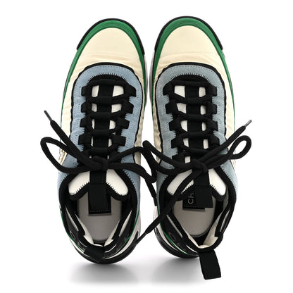 Chanel Suede Calfskin Mixed Fibers Women's CC Sneakers 39 Ivory Green Light Blue