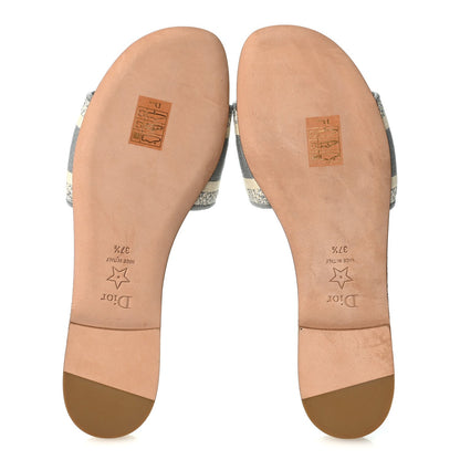 Christian Dior Canvas Women's Toile De Jouy Dway Flat Slide Sandals 37.5 Light Grey
