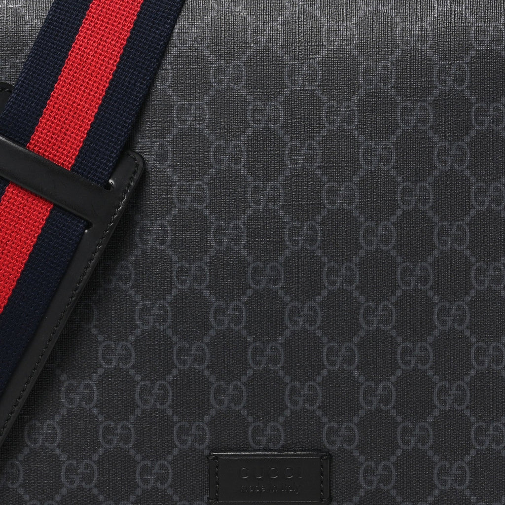 Gucci GG Supreme Web Flap Messenger Bag Black Grey