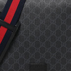 Gucci GG Supreme Web Flap Messenger Bag Black Grey
