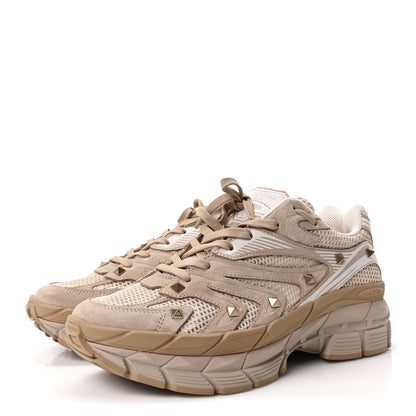 Valentino Garavani Mesh Calfskin Women's Rockstud Platform Sneakers 41 Poudre