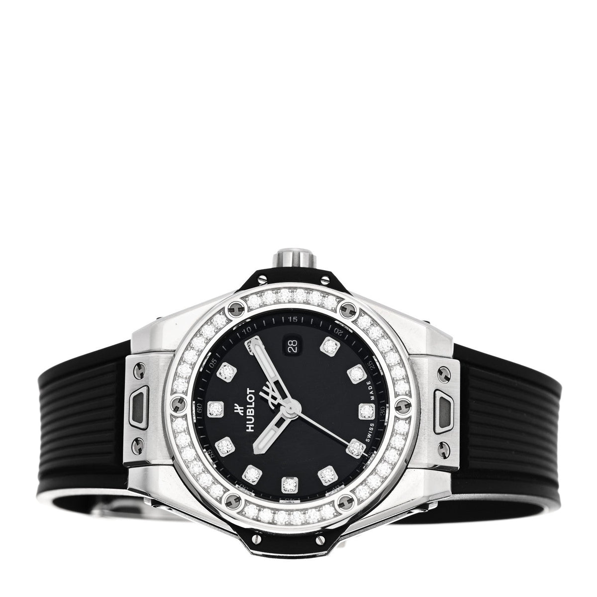 Hublot Stainless Steel Rubber Diamond 33mm Big Bang One Click Watch Black 485.SX.1270.RX