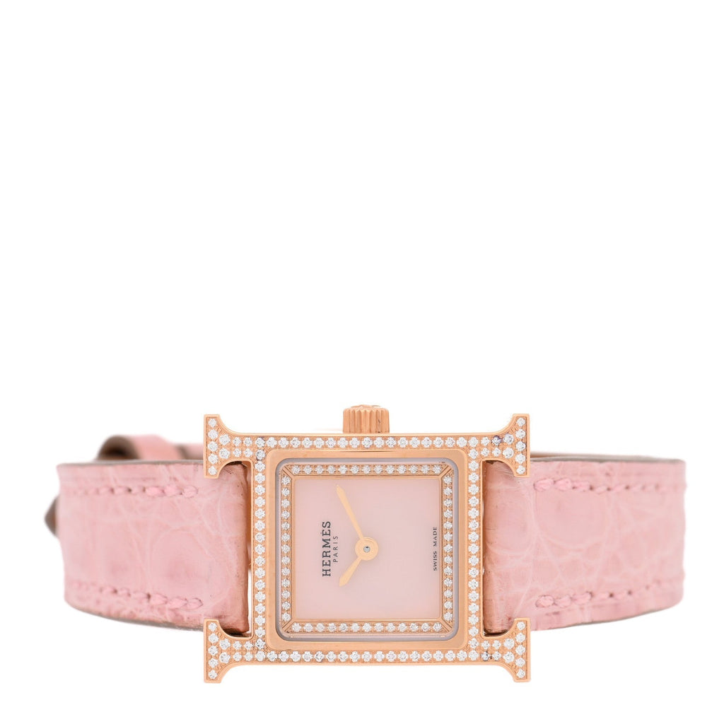 Hermes 18K Rose Gold Diamond 17.2mm Heure H Watch Rose Pale 1925012
