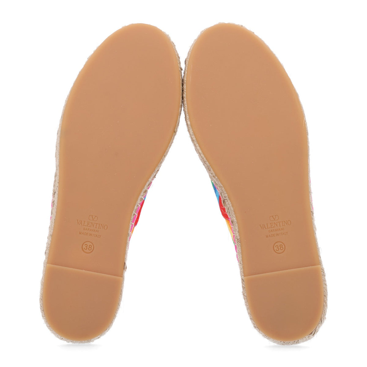 Valentino Garavani Canvas Raffia Chevron Print 1973 Women's Espadrille Flats Multicolor