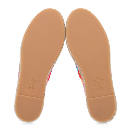 Valentino Garavani Canvas Raffia Chevron Print 1973 Women's Espadrille Flats Multicolor
