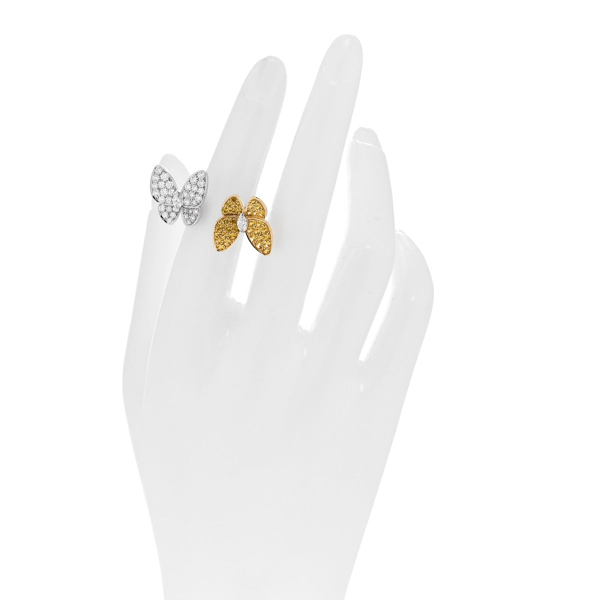 18K White Yellow Gold Diamond Yellow Sapphire Two Butterfly Between The Finger Ring  50 5.25