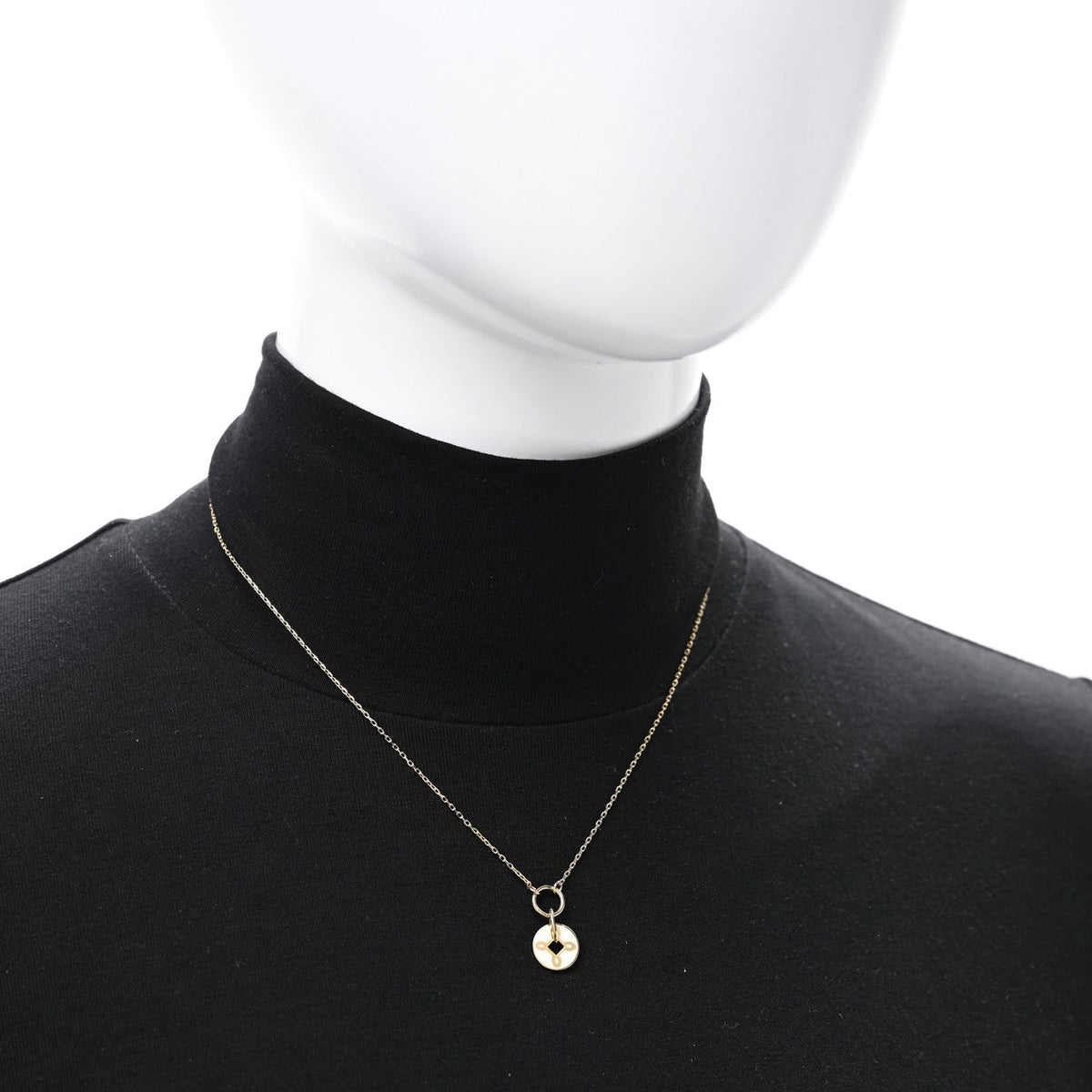 18K Yellow Gold Enamel Petite Champleve True Love Knot Necklace White