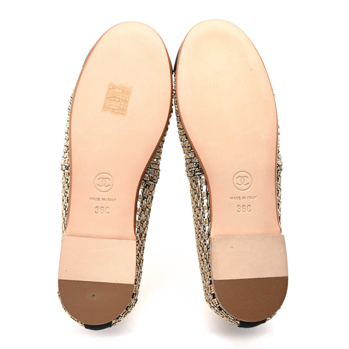 Chanel Knit Grosgrain Women's Cap Toe CC Moccasin Loafers 36 Gold Black