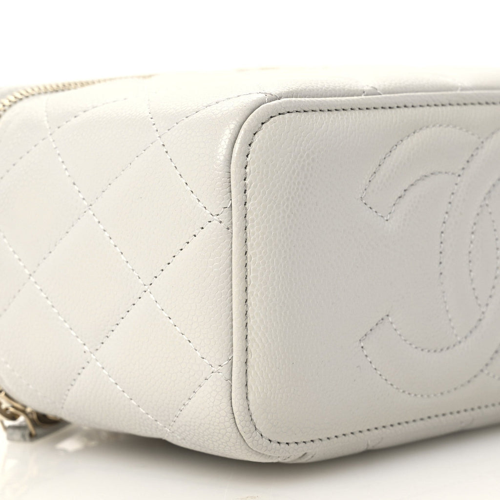 Chanel Caviar Quilted Small Tiny CC Vanity Case With Chain Light Grey