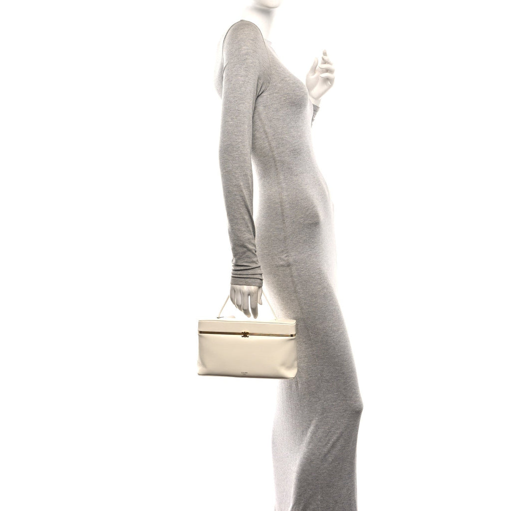 Celine Glossy Lambskin Vanity Frame Rectangle Bag Creamy White