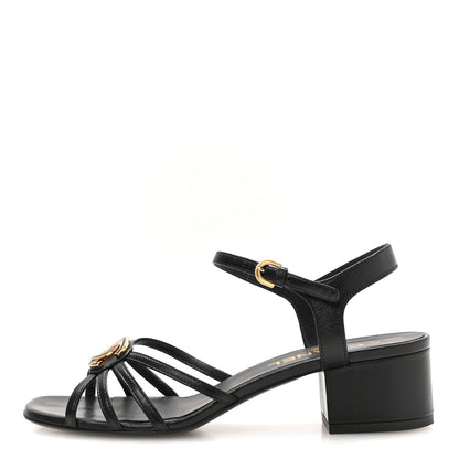 Chanel Lambskin Crystal CC Women's Sandals 37.5 Black