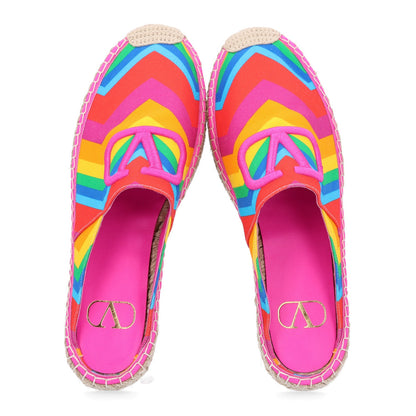 Valentino Garavani Canvas Raffia Chevron Print 1973 Women's Espadrille Flats Multicolor