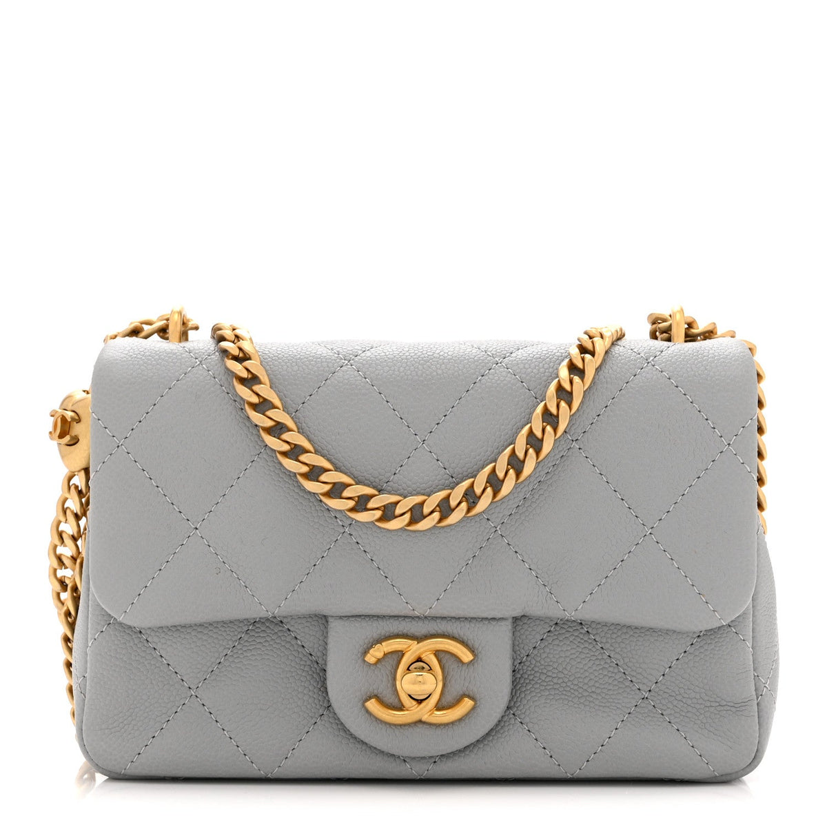 Mini Quilted Caviar Flap Shoulder Bag - Tan