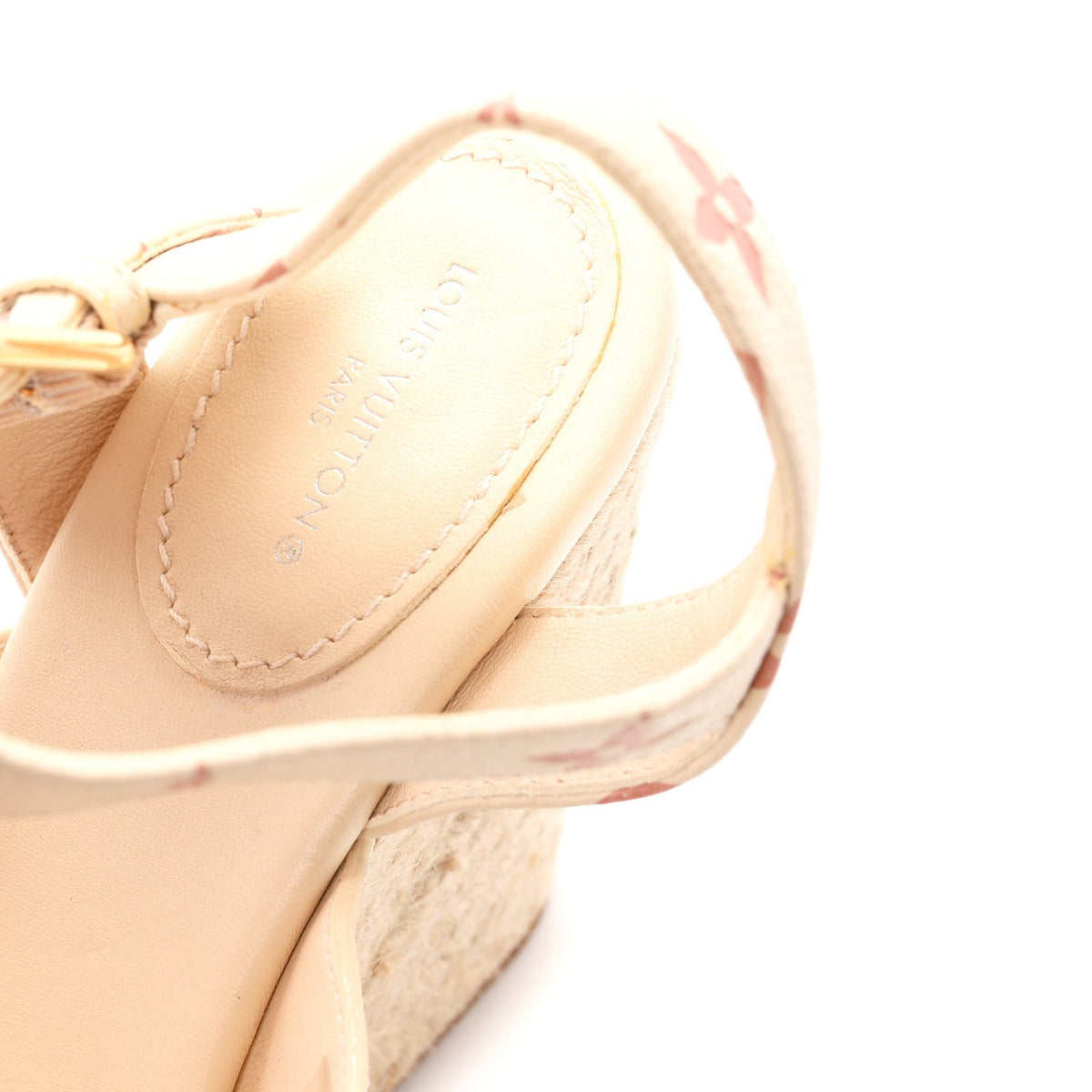 Louis Vuitton Empreinte Monogram Women's Starboard Espadrille Wedge Sandals 37 Creme Rose Trianon