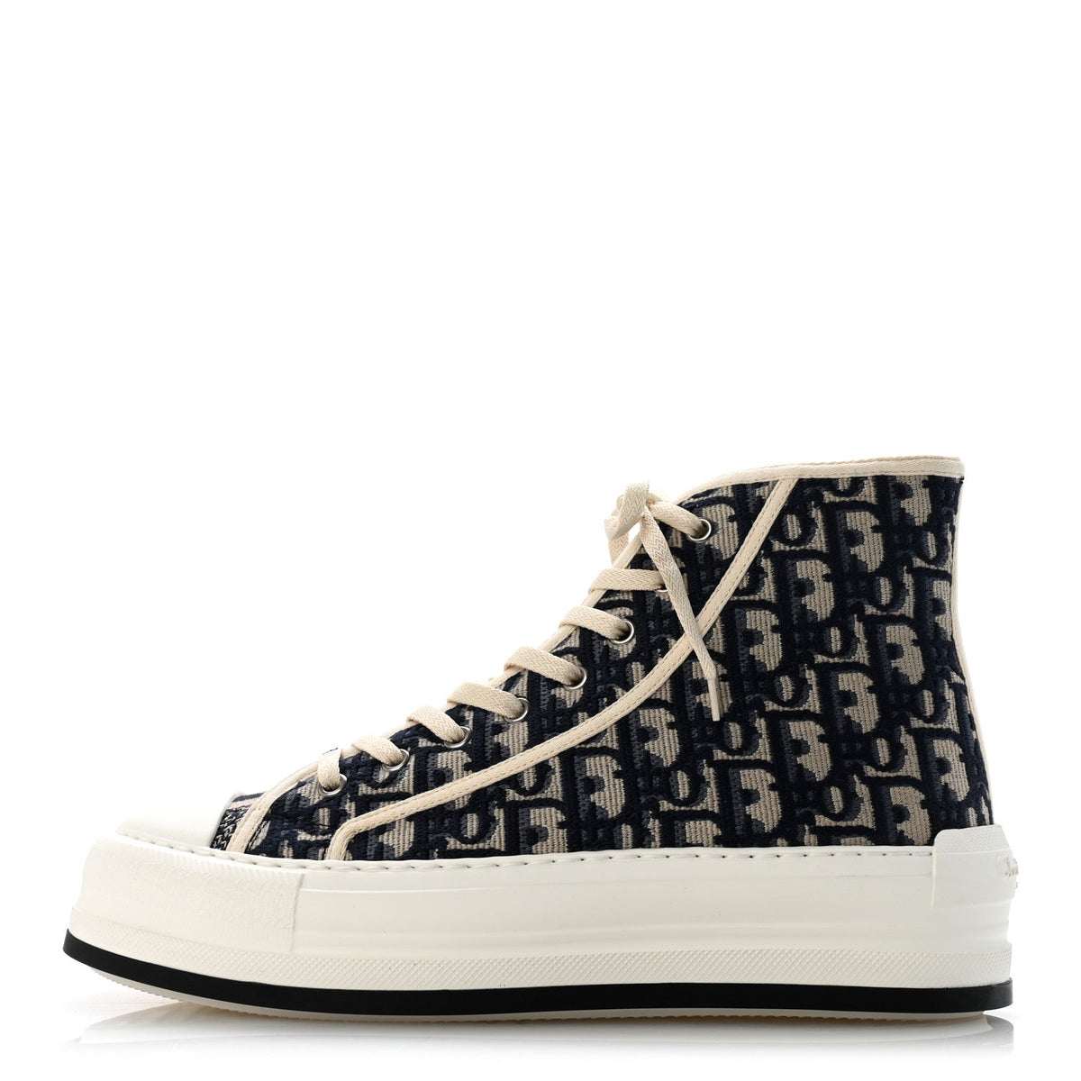 Technical Knit Calfskin Oblique Walk'N High Top Sneakers Deep Blue