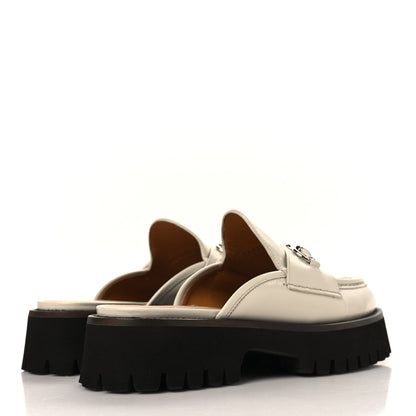 Gucci Smooth Calfskin Women's Cordovan Lux Horsebit Platform Mules 37 Mystic White