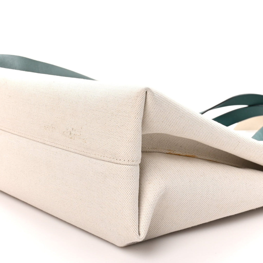 Valentino Garavani Canvas Calfskin VLogo Tote Natural Green