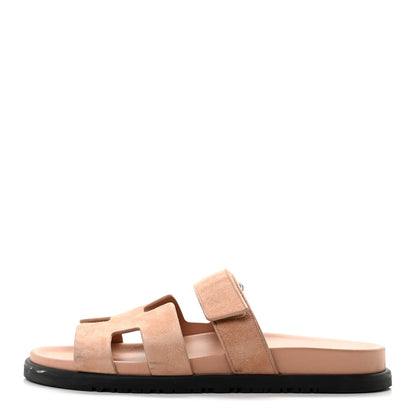 Hermes Suede Goatskin Women's Chypre Sandals 39 Rose Aube