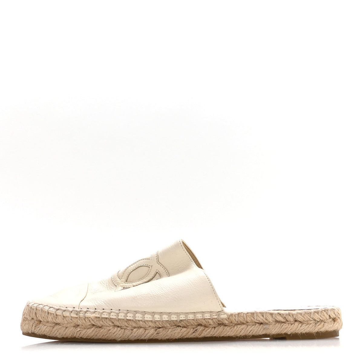 Chanel Calfskin Women's CC Espadrille Mules 40 Ivory